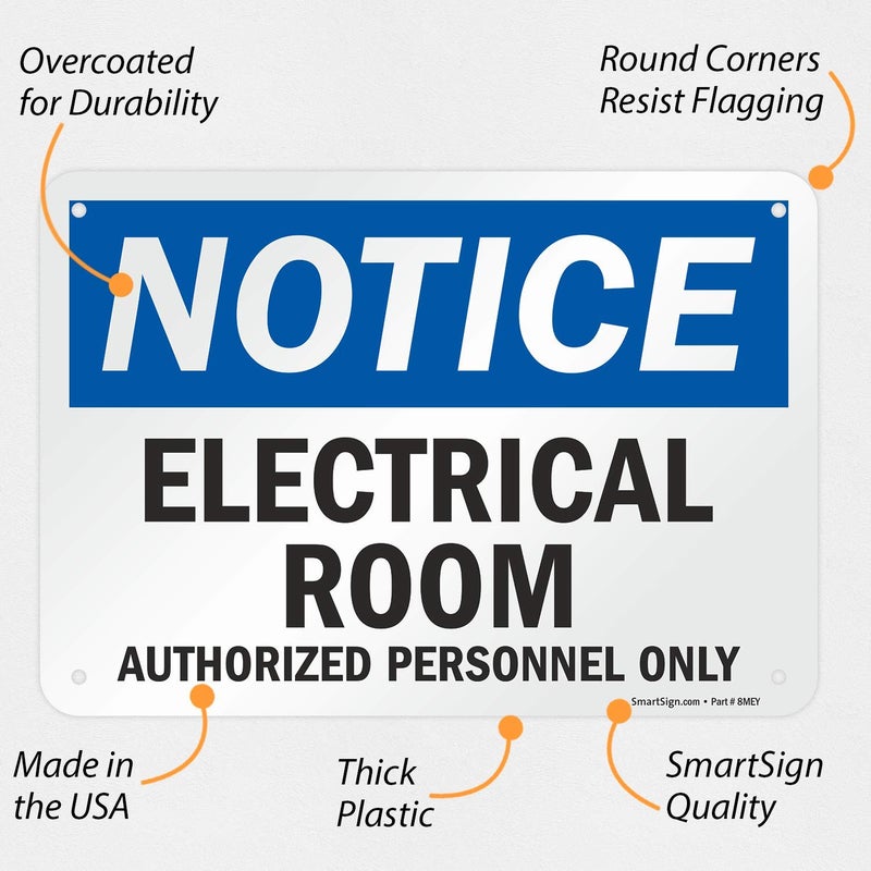 SmartSign 7 x 10 inch â€œNotice - Electrical Room, Authorized Personnel Onlyâ€ OSHA Sign, Digital Printing, 55 mil HDPE Plastic, Blue, Black and White - Image 2